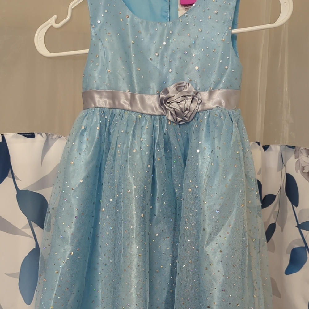 Sparkling Blue Kids Dress with Silver Accents